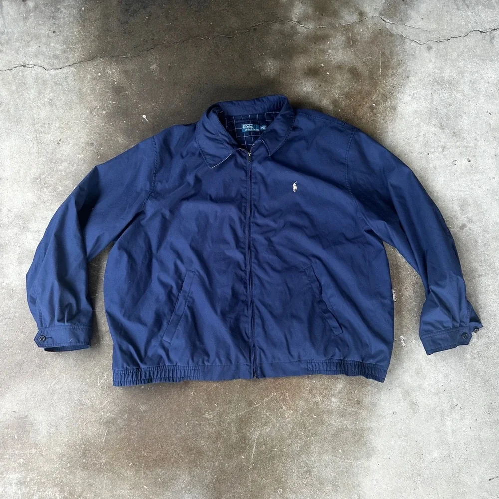 Polo Ralph Lauren Harrington Jacket Men 4XLT Navy Blue Vintage Lined Windbreaker